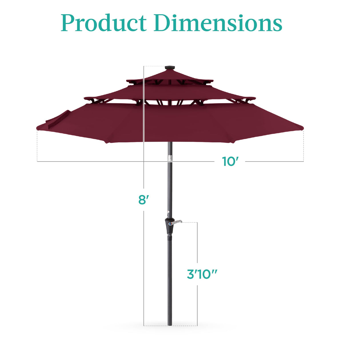 10ft 3 Tier Solar Patio Umbrella (10ft / Burgundy)