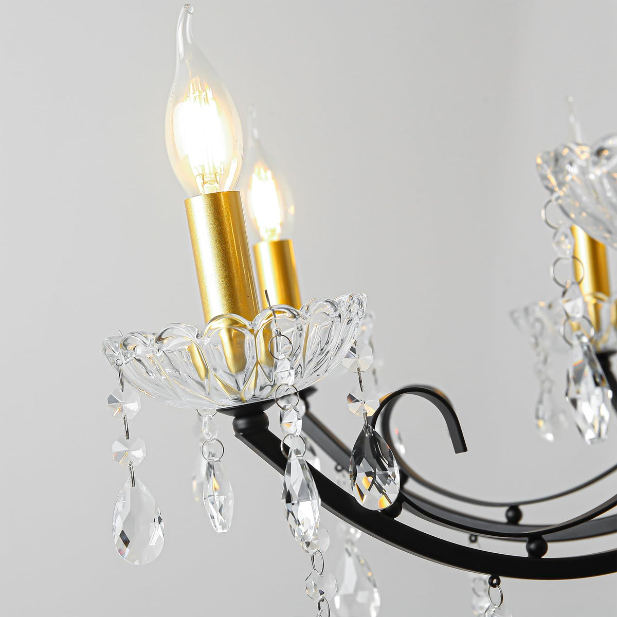 Black Crystal Chandeliers for Dining Room (Black&Gold-8light)