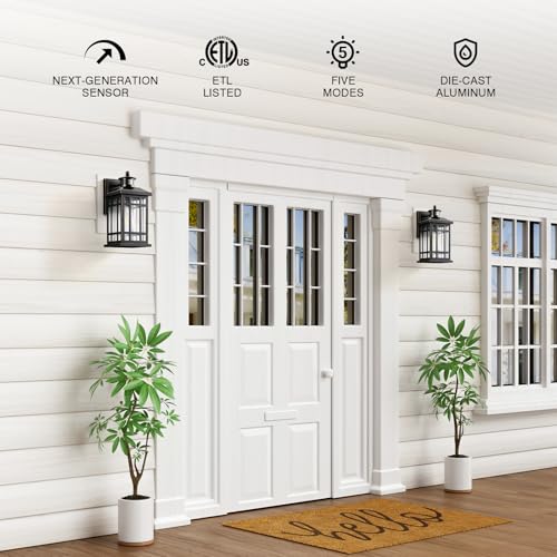 Outdoor Lights for House (Black(Gold Trim) / Motion Sensor-1 Pack)