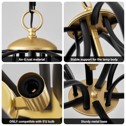 Modern Black and Gold Chandelier for Dining Room (6-Light / Black & Gold)