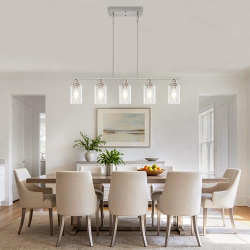 37'' Linear Chandelier for Dining Room Modern Kitchen Island Lighting (5-Light Clear Nickel)