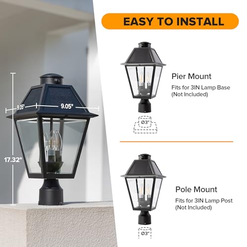 Outdoor Solar Lamp Post Light with Motion Sensor and Base 2 Pack