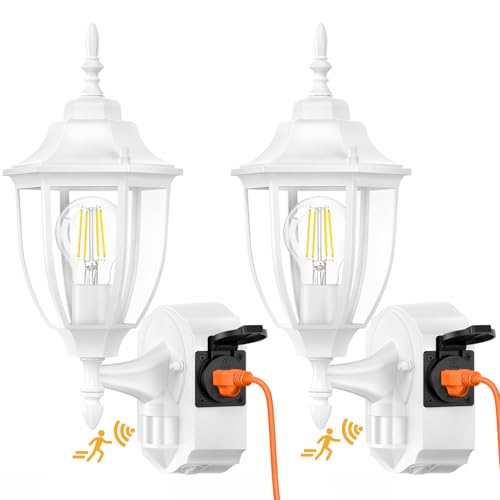Porch Lights with Outlet (White / 2 Pack)