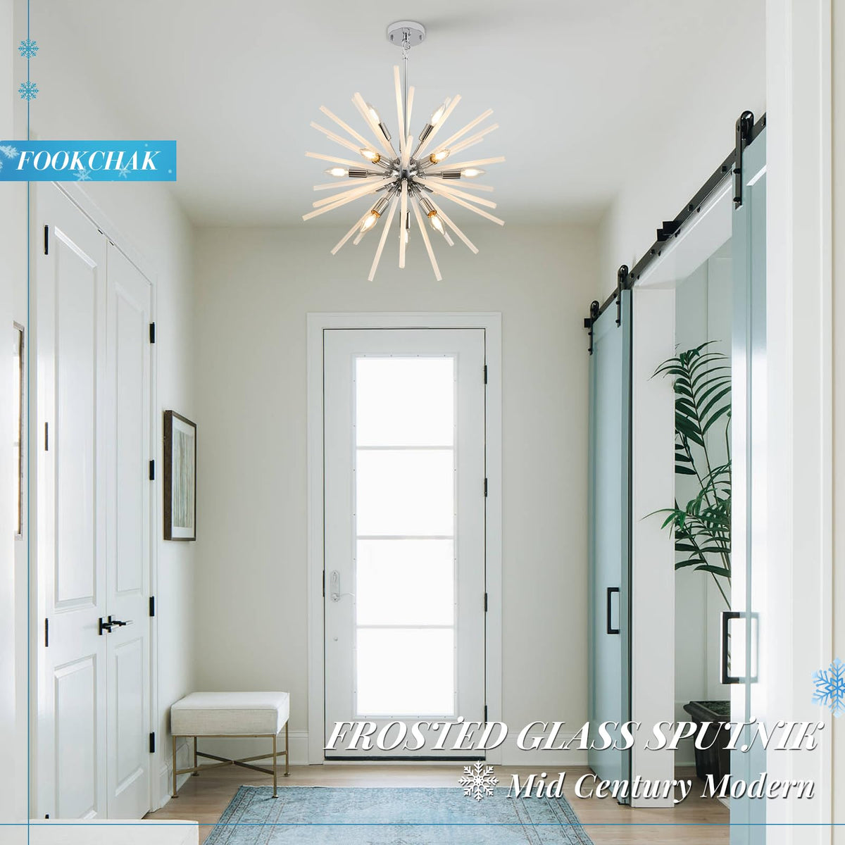 Modern Chrome Sputnik Chandelier Frosted Glass Starburst Dining Room Light (Chrome / Milky White / 24.10 inch)