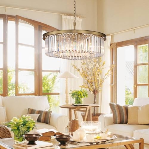 Crystal Chandelier Pendant Ceiling Lights Gold Chandeliers Lighting Fixture for Dining Living Room Foyer Hallway 8 (Copper / 24 Inch)