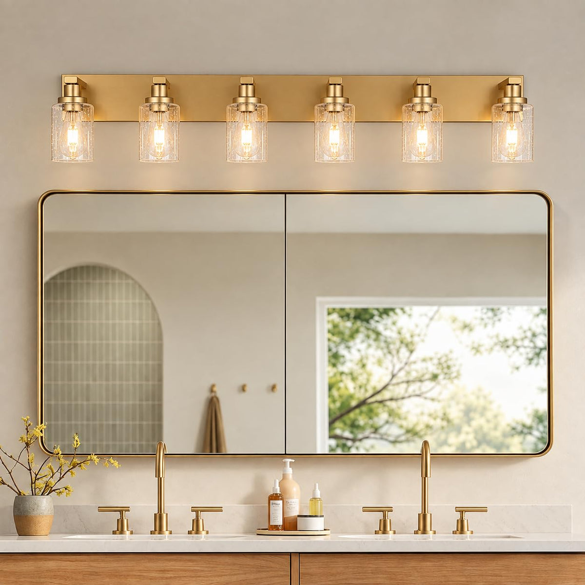 Gold 6 Light Seeded Glass Bathroom Vanity Light (Gold / 6-Light)