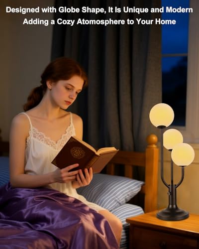 Globe Black Table Lamp for Bedroom Gift Dimmable G9 Bulbs Included (05-Black-Globe-3U)