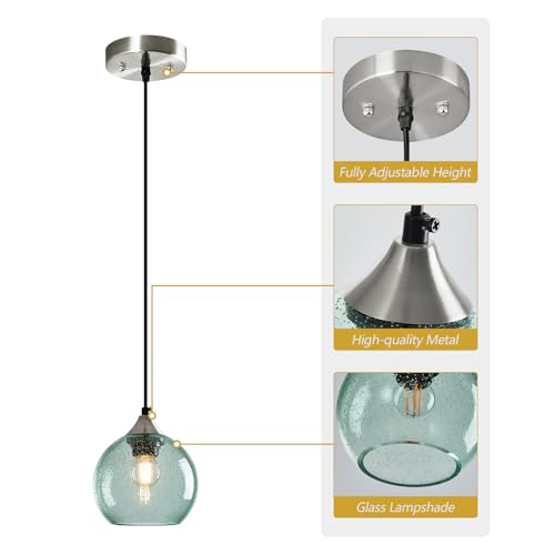 Light Green Seeded Glass Pendant Lights Kitchen Island 3 Pack (Light Green / S - 5.9 in)