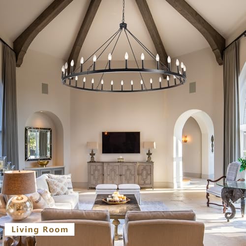 Black Extra Large Wagon Wheel Chandelier (Black-30 lights)
