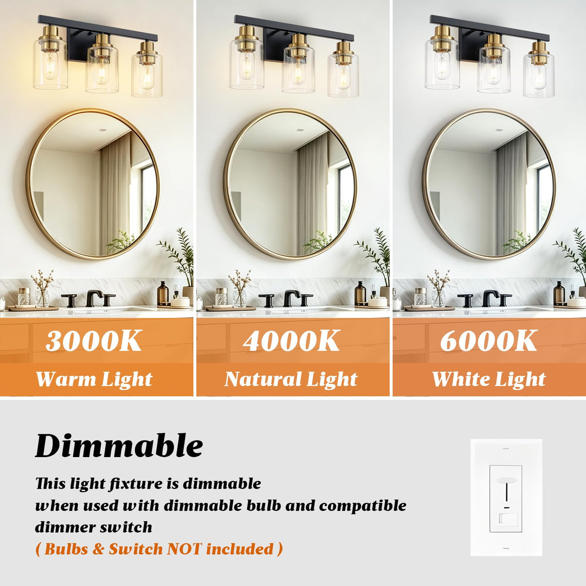 3 Light Bathroom Light Fixtures (Black & Gold / 3-light)