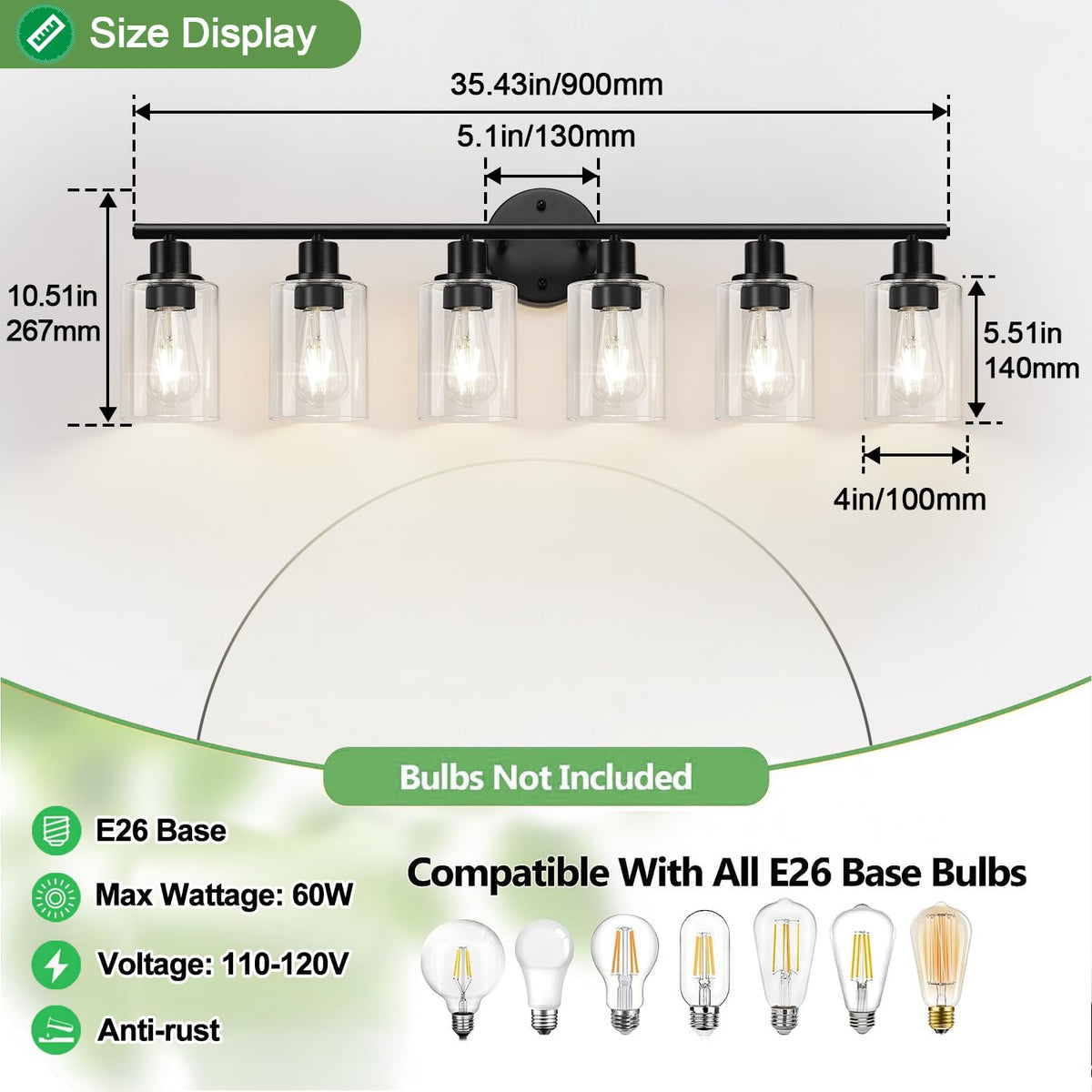 6 Light Bathroom Light Fixtures (Matte Black / 6-light)