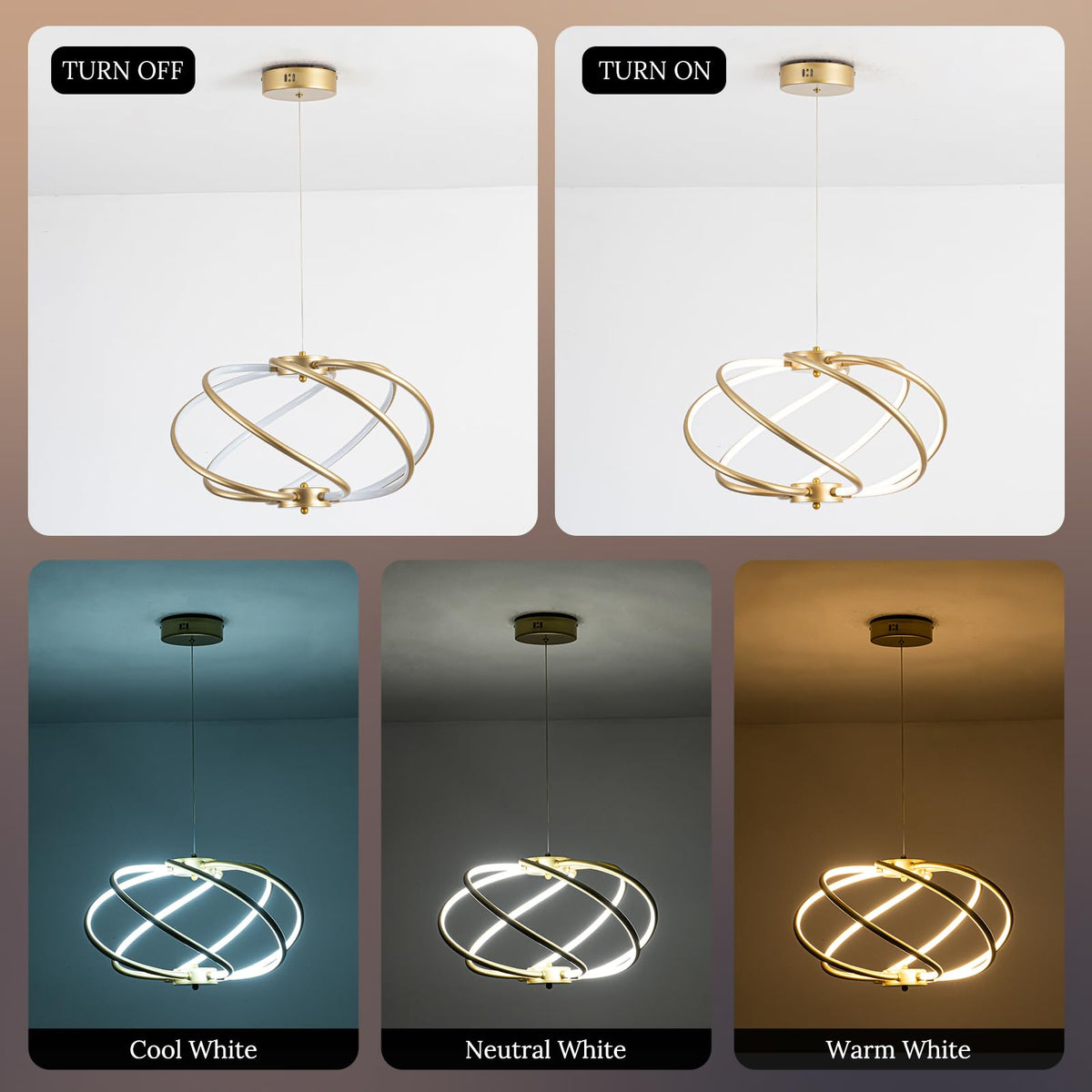 Gold Modern Chandelier with Remote Control (Gold-A)