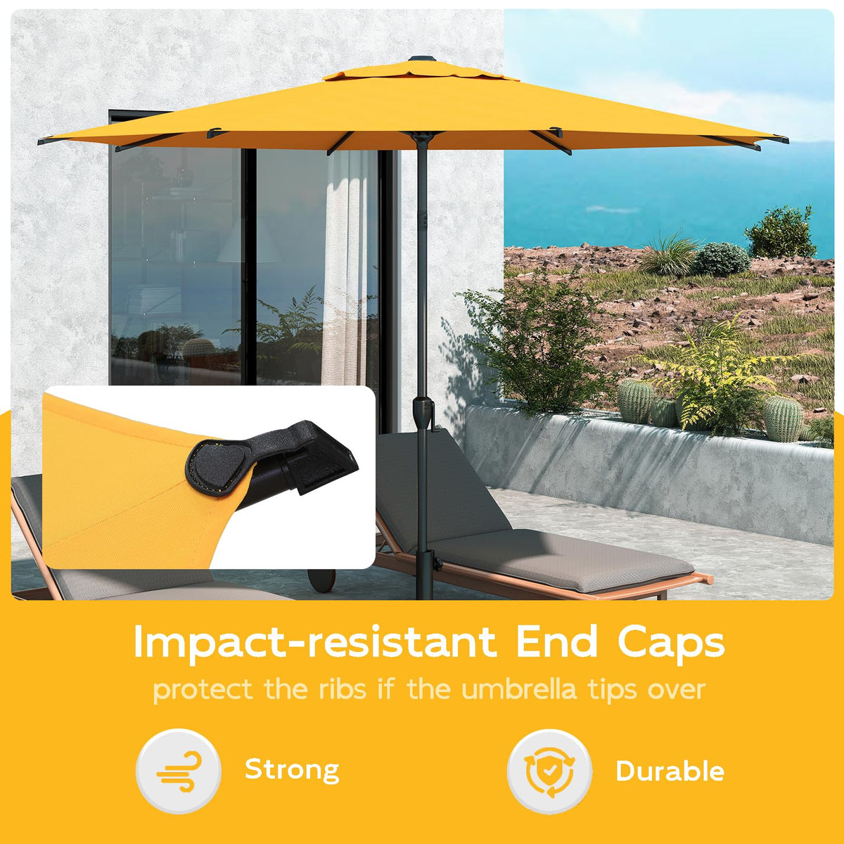 9FT Lyon Outdoor Patio Umbrella Outdoor Table Umbrella with Crank Market Umbrella 8 Sturdy Ribs UV Protection Waterproof and Push Button Tilt for Garden Deck Backyard Pool (9 FT(8 Ribs) / Yellow)