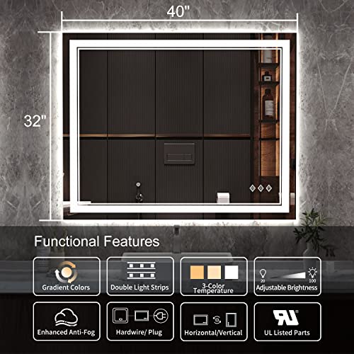 LED Bathroom Mirror (Front and Backlit / 40"L x 32"W)