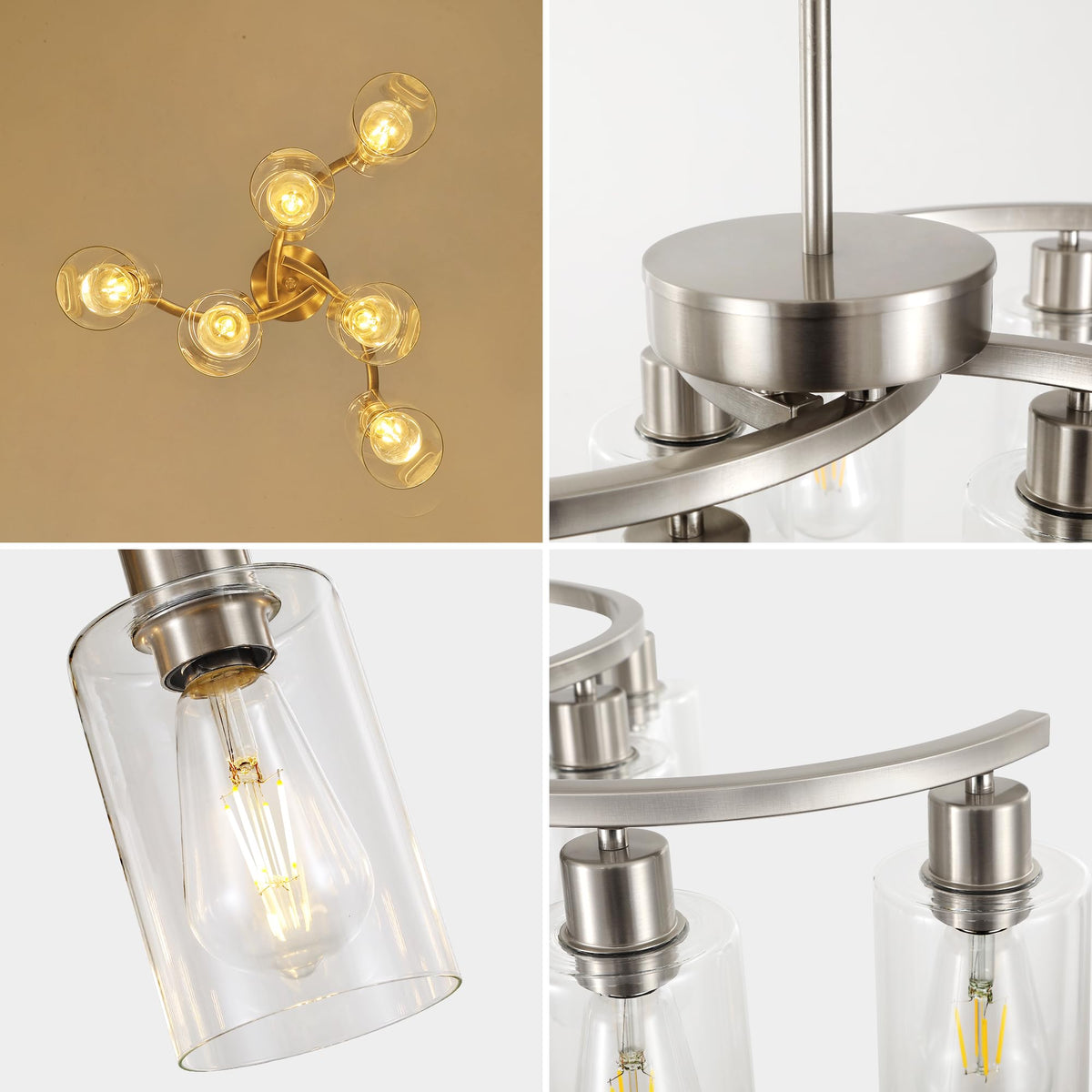 6 Light Farmhouse Brushed Nickel Chandelier (21.7in/6-Light / Brushed Nickel)