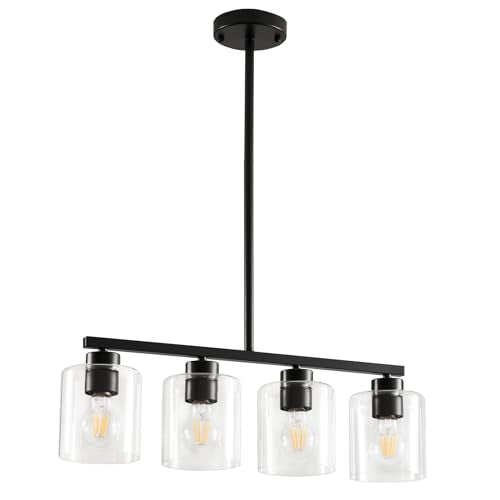 4 Light Kitchen Island Light (Black & Clear Glass / 4 Light)