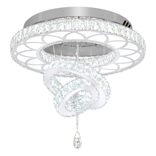 Dia 24" Crystal Chandelier Crystal Silver Ceiling Light Fixtures LED Flush Mount Ceiling Light for Living Room Bedrooms Dining Room Dimmable 2700k 4500k 6000k (Silver / W:24inches)