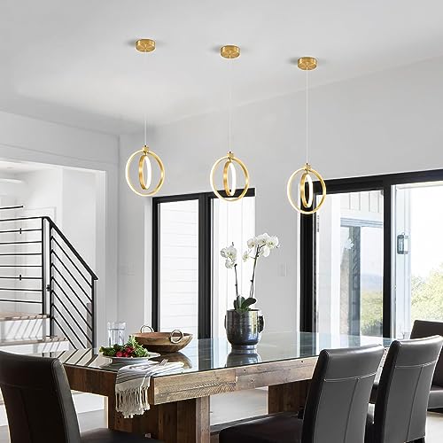 Modern LED Chandelier Gold Ring Pendant Light Fixtures 4000K Dimmable Height Adjustable Pendant Lighting for Dining Room Kitchen Island Bedroom Living Room Foyer(3 (Gold / Round-3Pack)