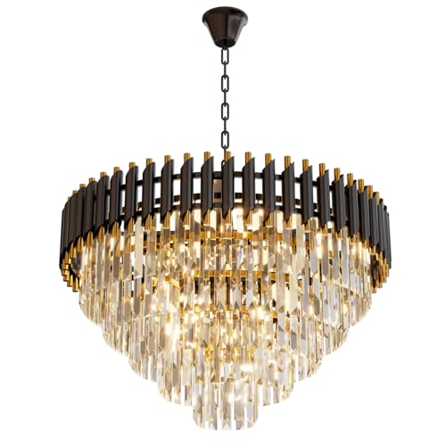 24 inch Black Gold Crystal Chandelier 5 (D24"XH17.6" Black)