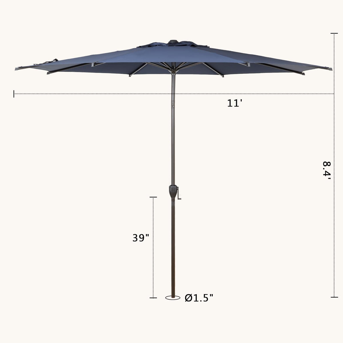 11FT Lyon Outdoor Patio Umbrella Outdoor Table Umbrella with Push Button Tilt and Crank Market Umbrella 8 Sturdy Ribs UV Protection Waterproof for Garden Deck Backyard Pool (11 FT(8 Ribs) / Navy Blue)