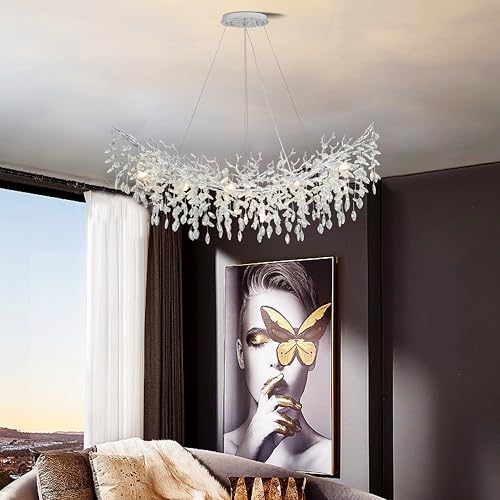 Modern Crystal Tree Branches Chandelier (Silver / Arc 47.5")