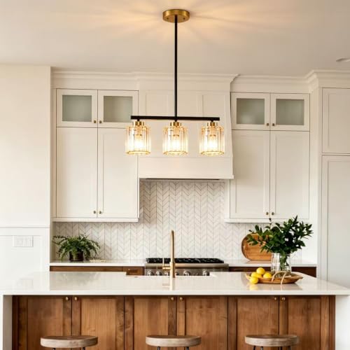3 Light Kitchen Island Lighting (Black Gold & Strip Clear Glass / 3 Light)