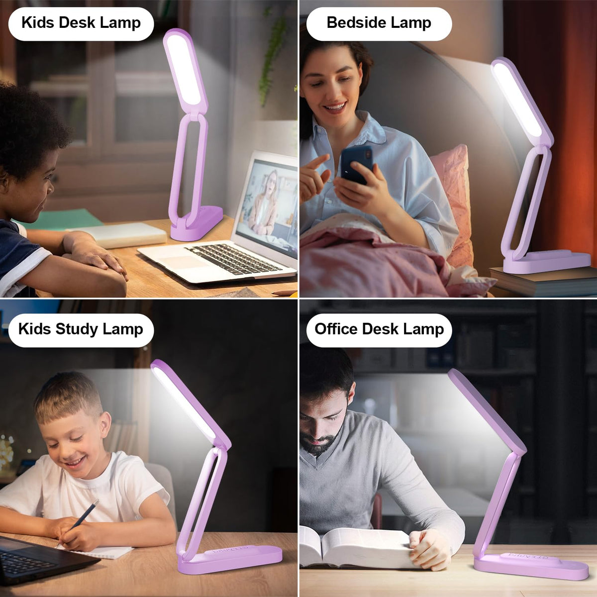 LED Desk Lamp for Office Home & Battery Operated Lamp Rechargeable Lamp Foldable & Portable Light (Purple (1-Pack))