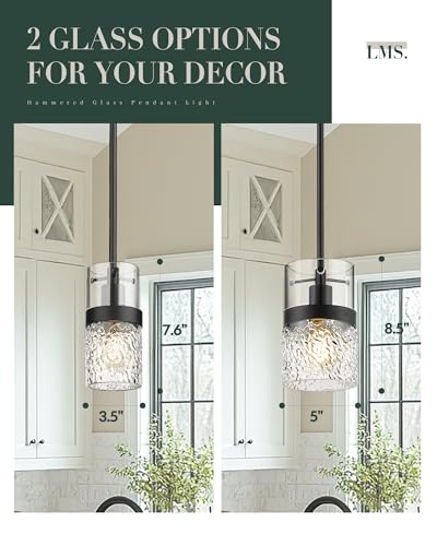 2 Pack Pendant Lights (Black -Hammered Glass / 5" Hammered Glass, 2-Pack)