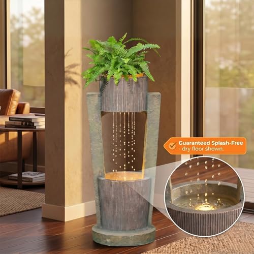 31" H Modern Outdoor Water Fountain Cascading Realistic Rock (31H / Gold)