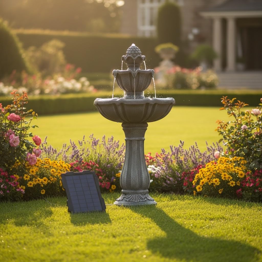 36.2" 2 Tier Solar Water Fountain (Gray / 36.2" Height)
