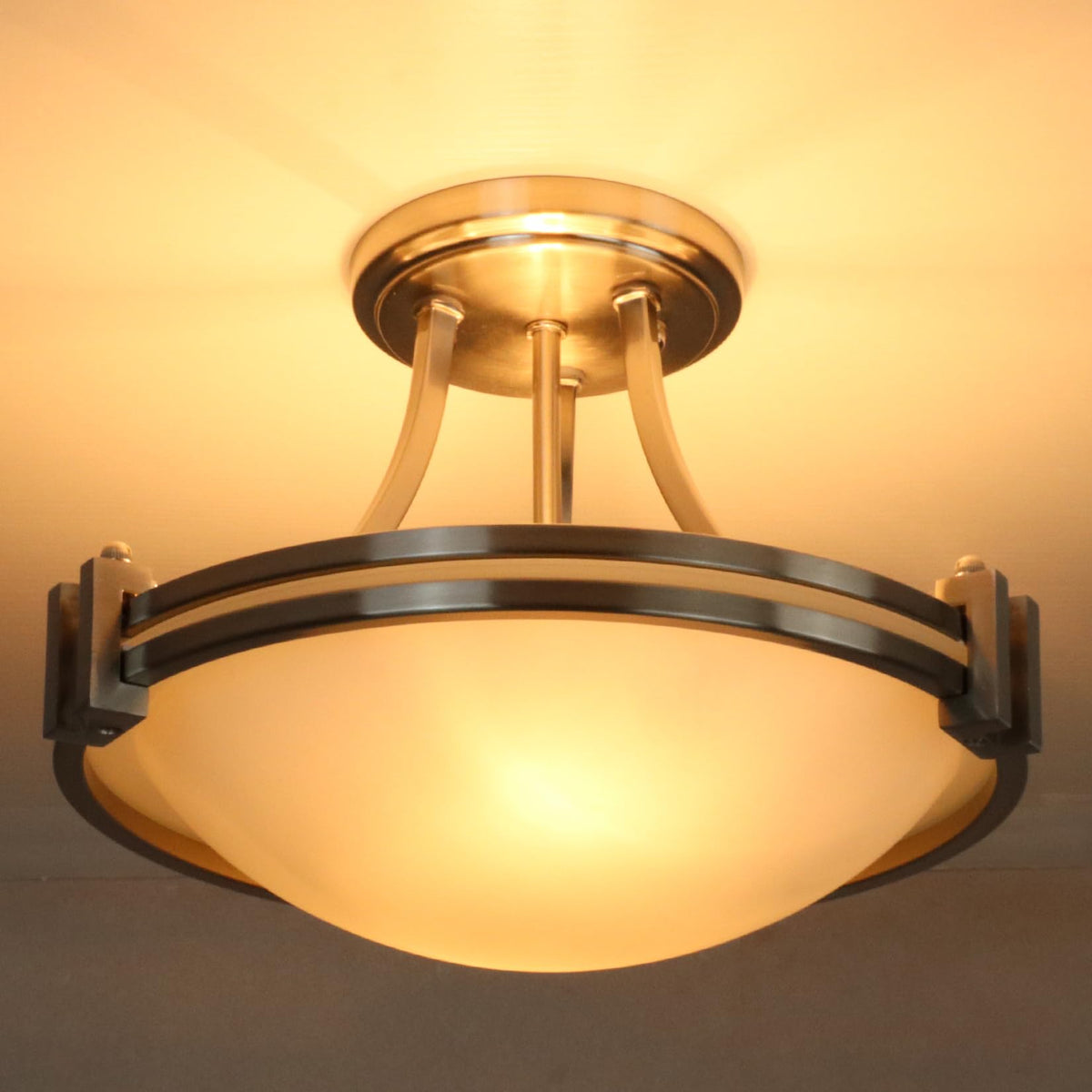 Brushed Nickel Semi Flush Mount Ceiling Light with Milk Glass 12In (Semi-Flush Mount / Silver)
