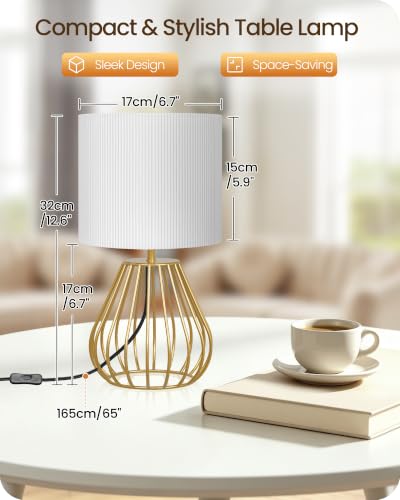 Gold Table Lamp with Pleated Lampshade (White Pleated + Gold)