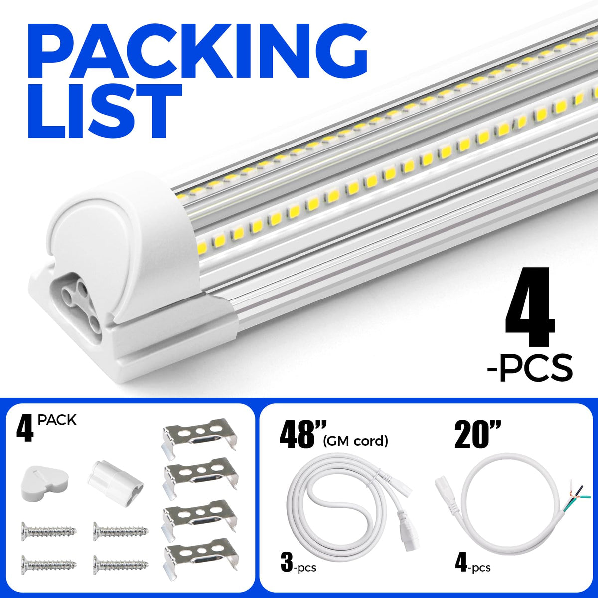 T8 LED Shop Lights 8FT (6500K / 8ft-4 Packs-100w)