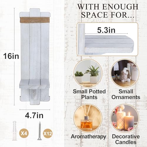 Handmade Wooden Candle Sconces Set of 2 Farmhouse Wall Decor (Grayish-white / 5.3"L x 4.7"W x 16"H)