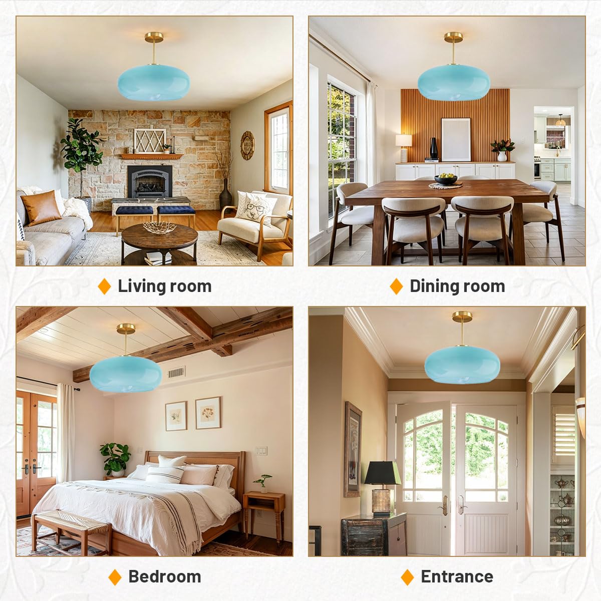 Blue Semi Mount Ceiling Light Fixtures Hallway 15.7″Round Dome Shade (15.7″-Blue)