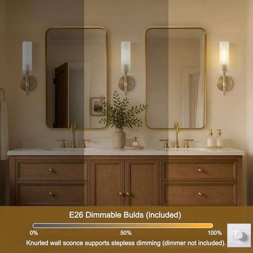 15" Hardwired Frosted Glass Bathroom Wall Sconces (15-In-Brass-1PC)