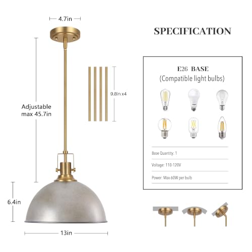 13 in Dome Pendant Light (Antique Silver / 13 Inch)