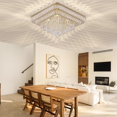 Crystal Chandeliers Modern Led Luxury Light Fixture Flush Mount 34 (Gold / 34 Inches)
