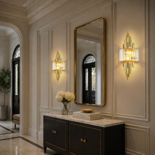 Gold Crystal Wall Sconces set of Two Mid (Gold Rectangular-2P)