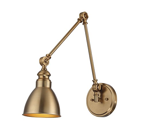 9-960-1-322 Dakota Mid-Century Modern Metal Wall Sconce with Adjustable Arm, 1-Light 60 Watt, 17" H x 6" W, Warm Brass (Warm Brass)