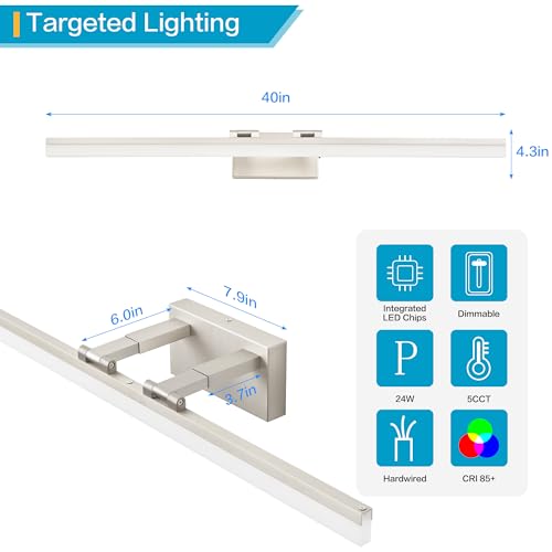 Bathroom Vanity Light 40 (Brushed Nickel Retractable-5CCT&Dimmable / 40-inch)