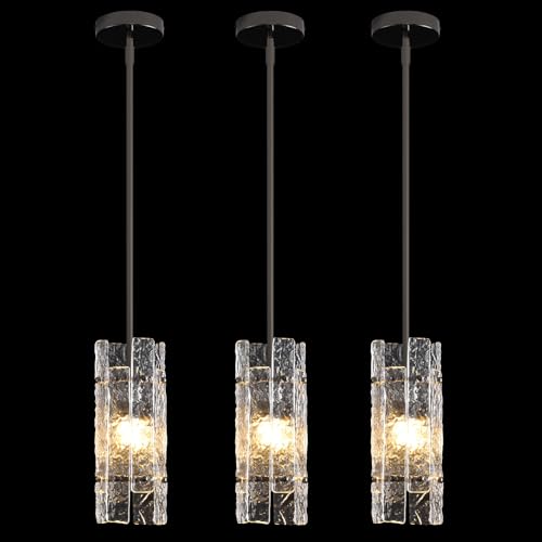 Pearl Black Crystal Pendant Light for Kitchen Island (Pearl Black / 3-Pack(Round))