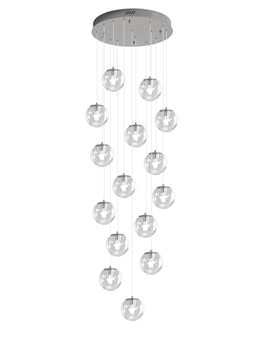 H138 LED Staircase Chandelier 15 (Silver-Clear / Globe 15-Light)