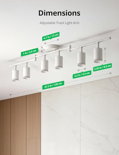 6 Light White Kitchen Track Lighting Fixtures Ceiling Adjustable Head (White / 6 Light (Ceiling Mount))