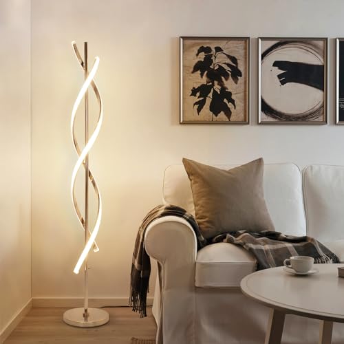 40W LED Floor Lamp Remote Control Dimmable Spiral Floor Lamp Indoor Tall Lamp Floor Lamps for Living Rooms Family Rooms Bedrooms Offices Lighting (Gold B)