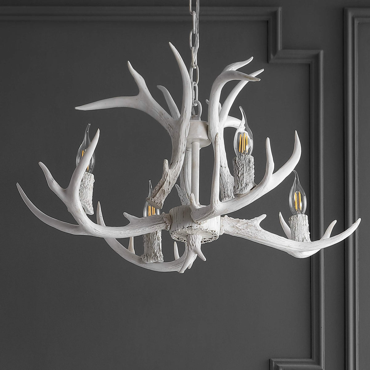 Eldora 4 Light Resin Antler Chandelier 26" (White / 26")