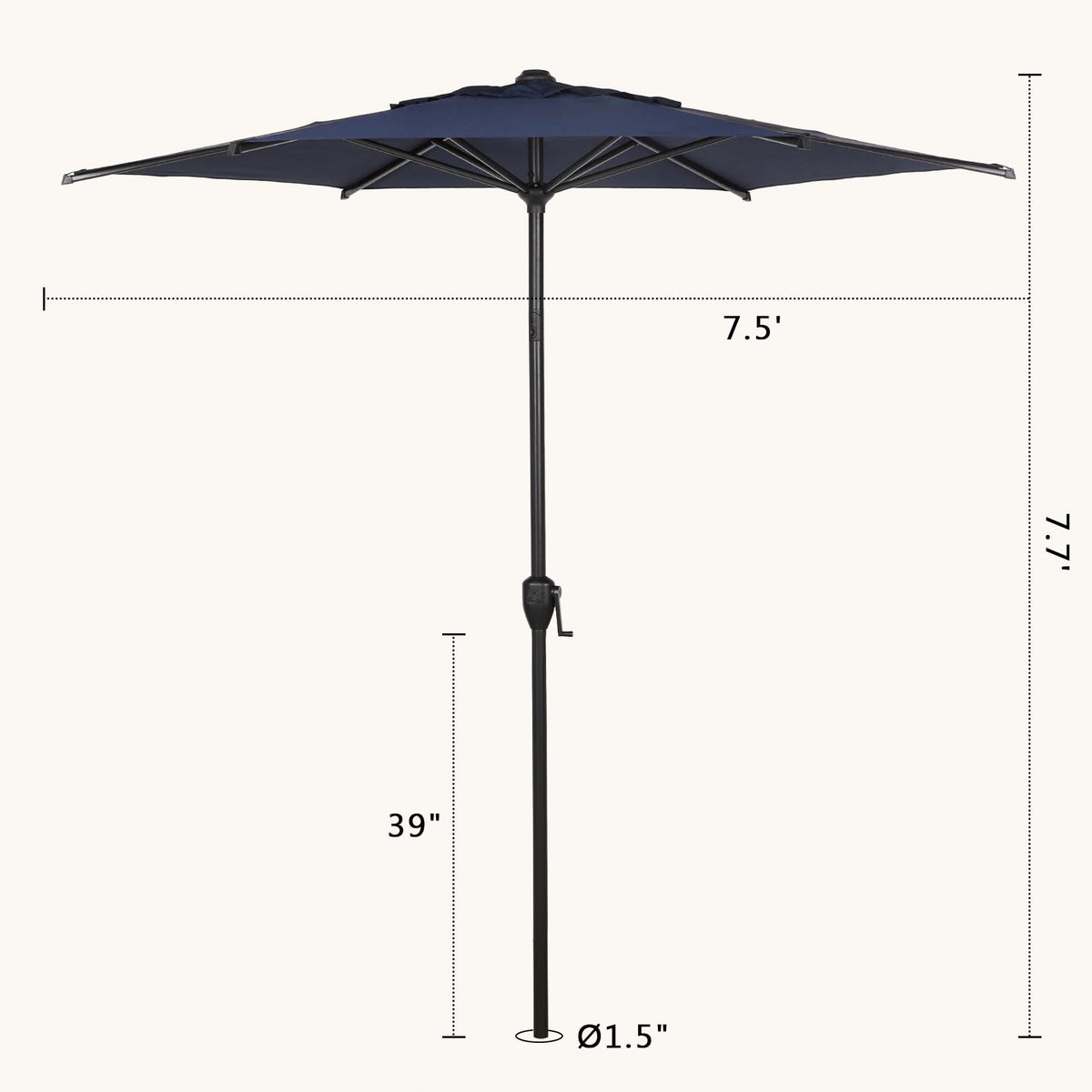 7.5FT Lyon Outdoor Patio Umbrella Outdoor Table Umbrella with Push Button Tilt and Crank Market Umbrella 6 Sturdy Ribs UV Protection Waterproof for Garden Deck Backyard Pool (7.5 FT(6 Ribs) / Navy Blue)