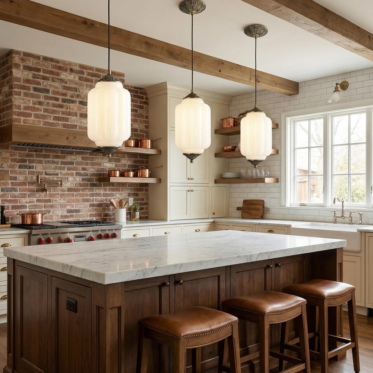 Vintage Milk Glass Pendant Lights Kitchen (Gold metal + white glass / 5.5 in)