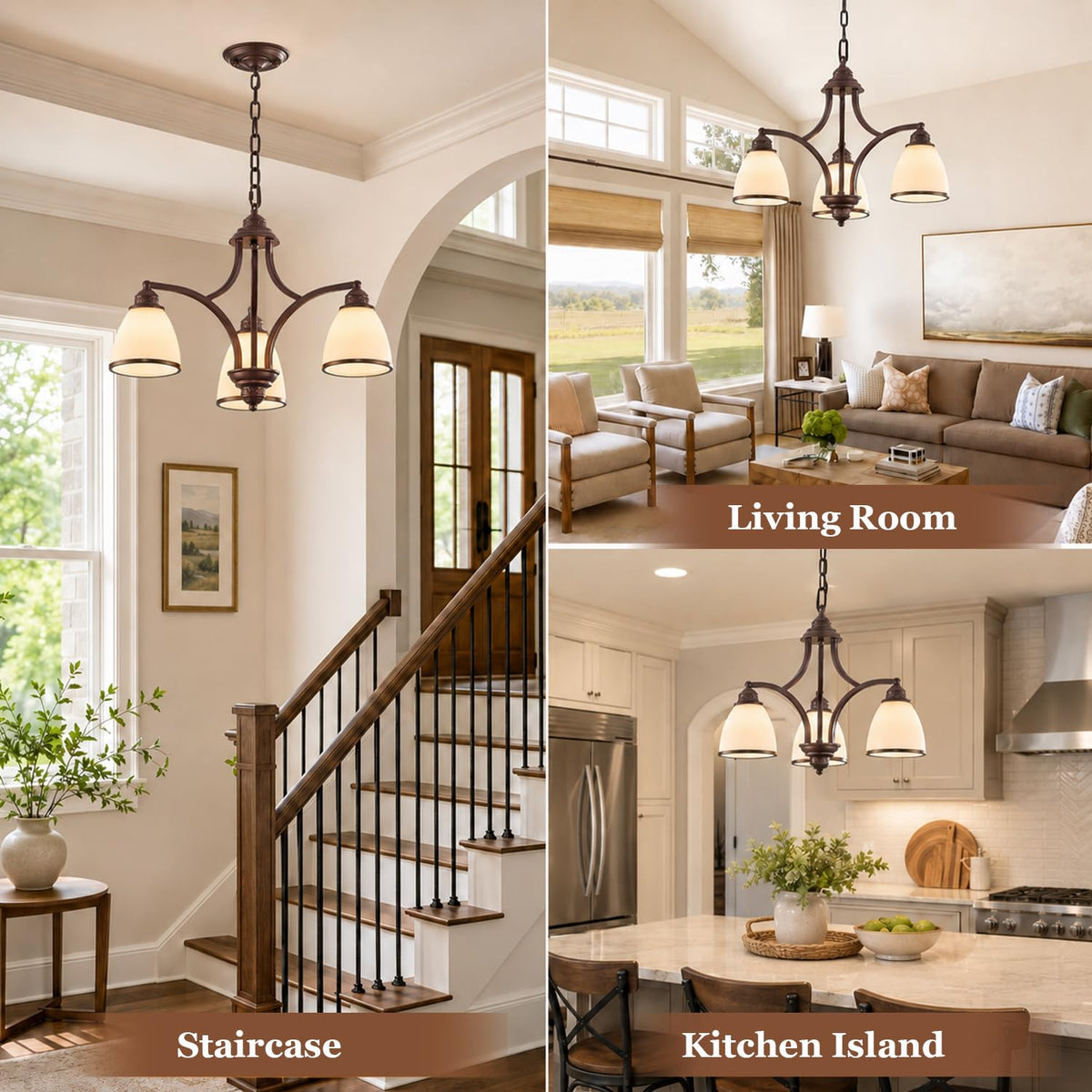 Oil Rubbed Bronze 3 Lights Dining Room Chandelier with Milk White Frosted Glass for Kitchen Island Vintage Adjustable Length Bronze Chandelier for Dining Room Over Table Living Room Foyer (bronze-s / small-3 light)