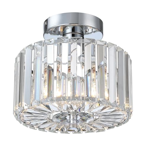 11" Crystal Round Flush Mount Modern Close to Ceiling Light Fixture